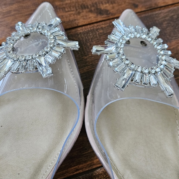 Lulu's Clear Pointed Mule Heels with Crystal Sunburst Accent - Picture 5 of 5